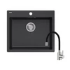 Kép 1/6 - Quadron MORGAN 110 black gránit mosogatótálca 1356 + acél csaptelep fekete flexibilis kifolyócsővel 1351