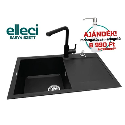 Elleci Easy 300 G40 Nero gránit mosogatótálca ajándék csappal és mosogatószer adagolóval