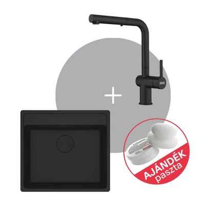 Franke MARIS 2.0 MRG 610-52 TL  gránit mosogató + ACTIVE L DOCCIA csap matt fekete szett FR1301191