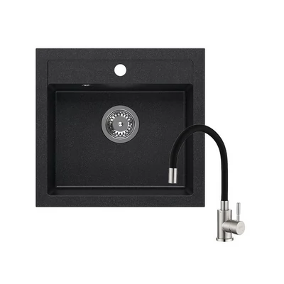 Quadron JOHNNY 110 black gránit mosogatótálca 1354 +   acél csaptelep fekete flexibilis kifolyócsővel 1351