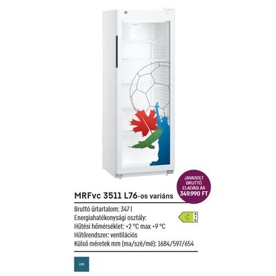 Liebherr MRFvc 3511 L76 Performance üvegajtós italhűtő keringőlevegő hűtéssel 168x60x65cm VB különkiadás