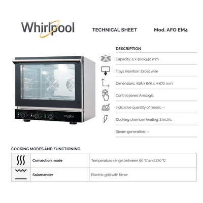 Whirlpool AFO EM4 félprofesszionális asztali elektromos sütő