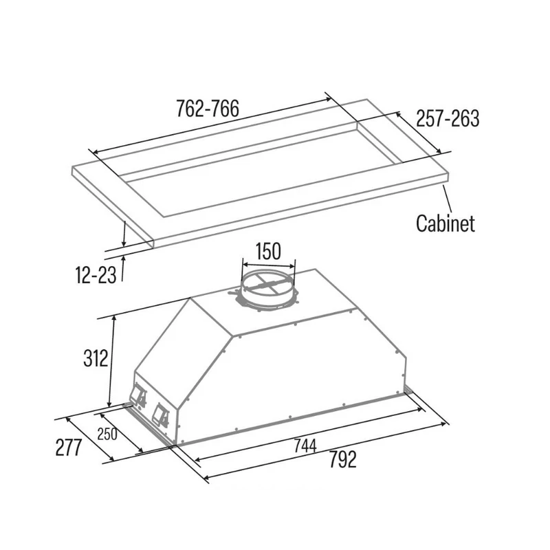 Cata GT-PLUS 75 X/M beépíthető páraelszívó inox 75cm