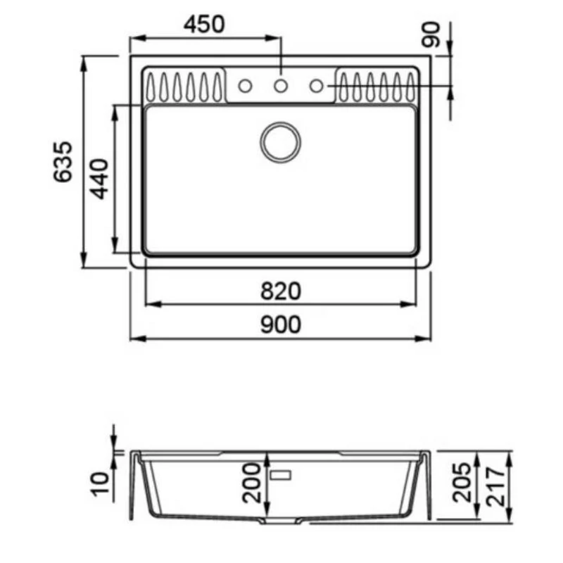 ELLECI Keratek Spazio 900 Mosogatótálca K86 Black