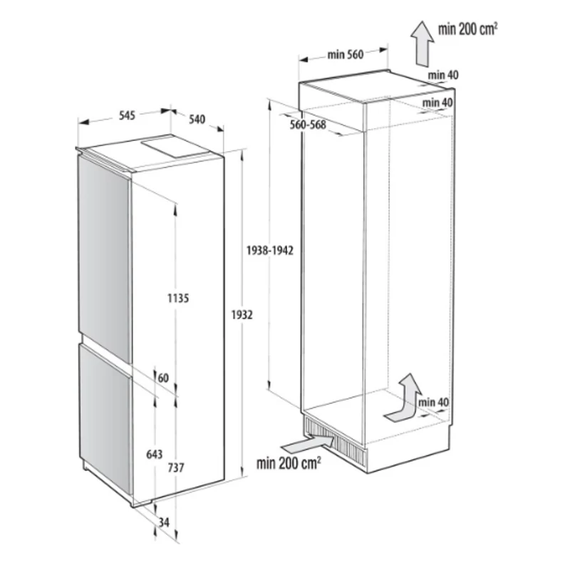 GORENJE BEÉPÍTHETŐ KOMBINÁLT HŰTŐSZEKRÉNY G400 - NRKI519E41