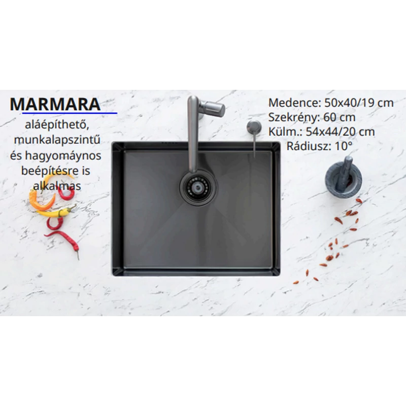 LAVEO MARMARA Acél Inox Mosogató arany színű