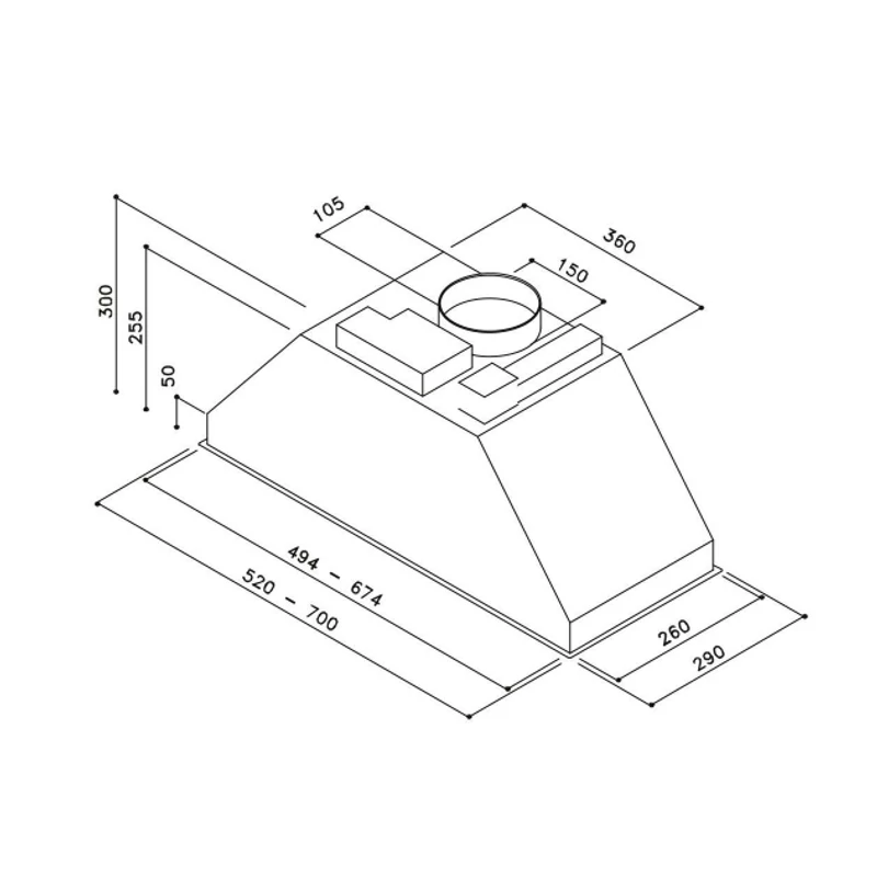 Sirius SM900 52 inox kürtőbe beépíthető páraelszívó
