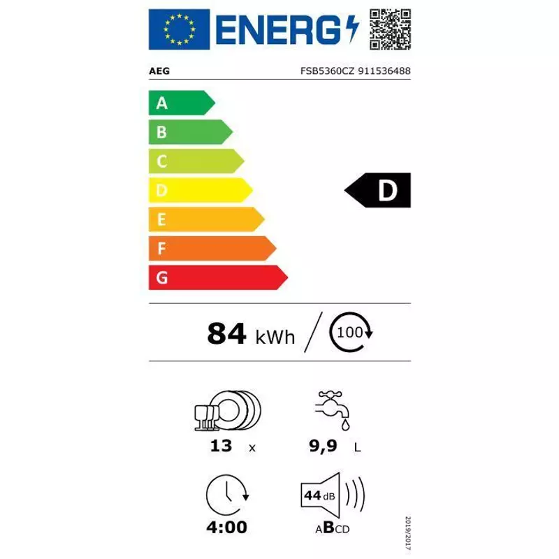 AEG FSB5360CZ Beépíthető mosogatógép, Quickselect kezelőpanel, 13 teríték, AirDry, 7 program