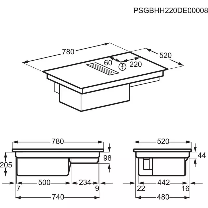 AEG CCE84543FB beépíthető indukciós főzőlap, Hob2Hood, 83 cm