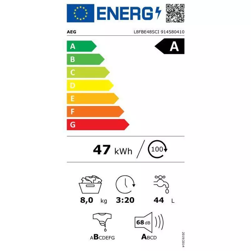 AEG L8FBE48SCI PowerCare beépíthető gőzmosógép, 8 kg, 1400 f/p., WiFi, A