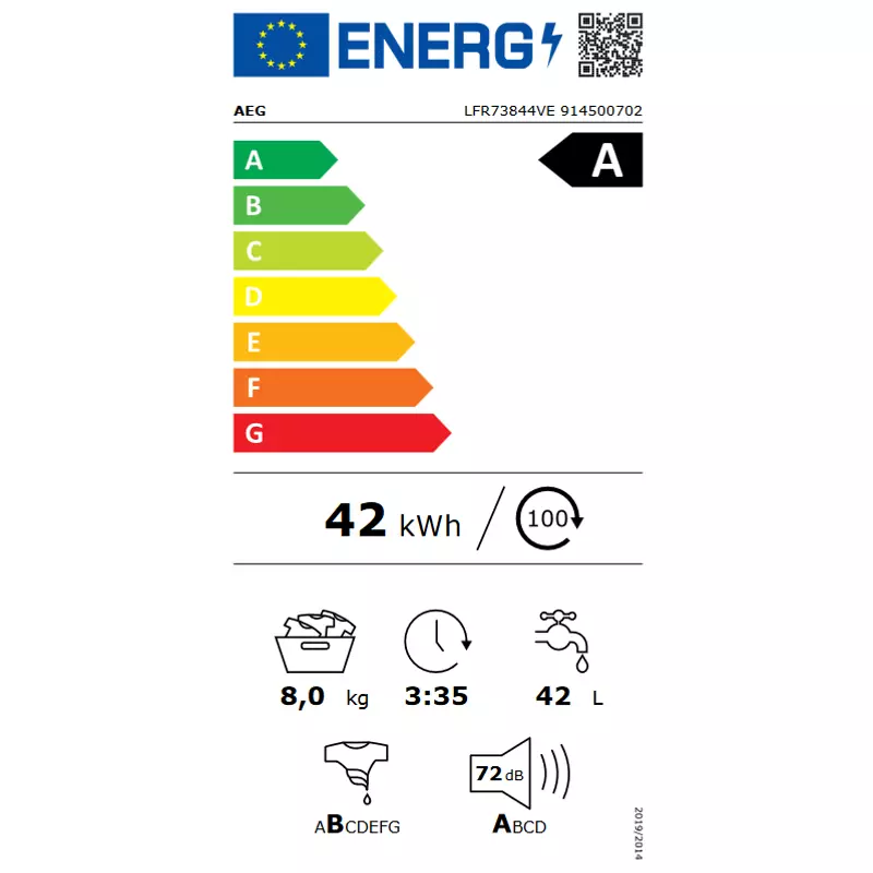 AEG LFR73844VE UniversalDose elöltöltős gőzmosógép, 8 kg, 1400 f/p., A