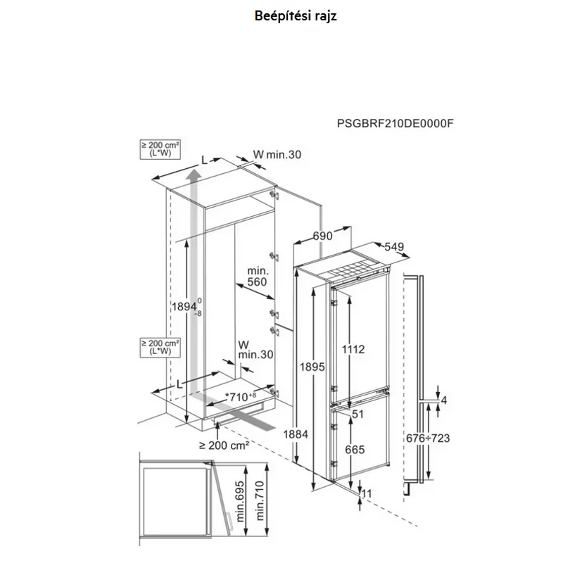 AEG NSC8T751DS GreenZone 7000 beépíthető alulfagyasztós hűtő 188x70cm