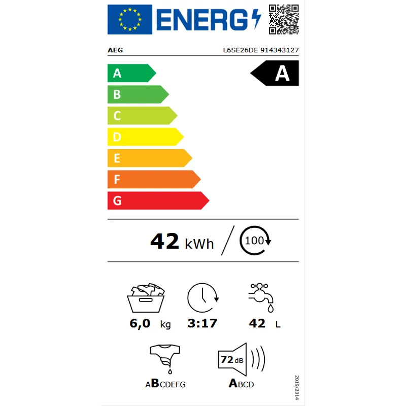 AEG L6SE26DE keskeny elöltöltős mosógép 6kg 1200 f/p inverter motor