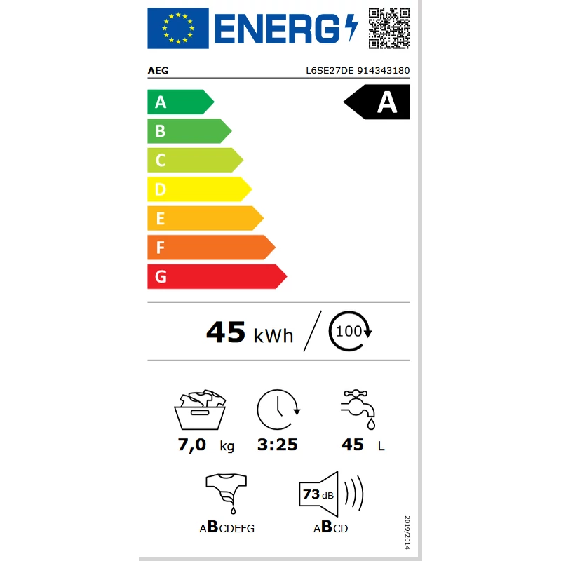 AEG L6SE27DE keskeny elöltöltős mosógép 7kg 1200f/p inverter motor