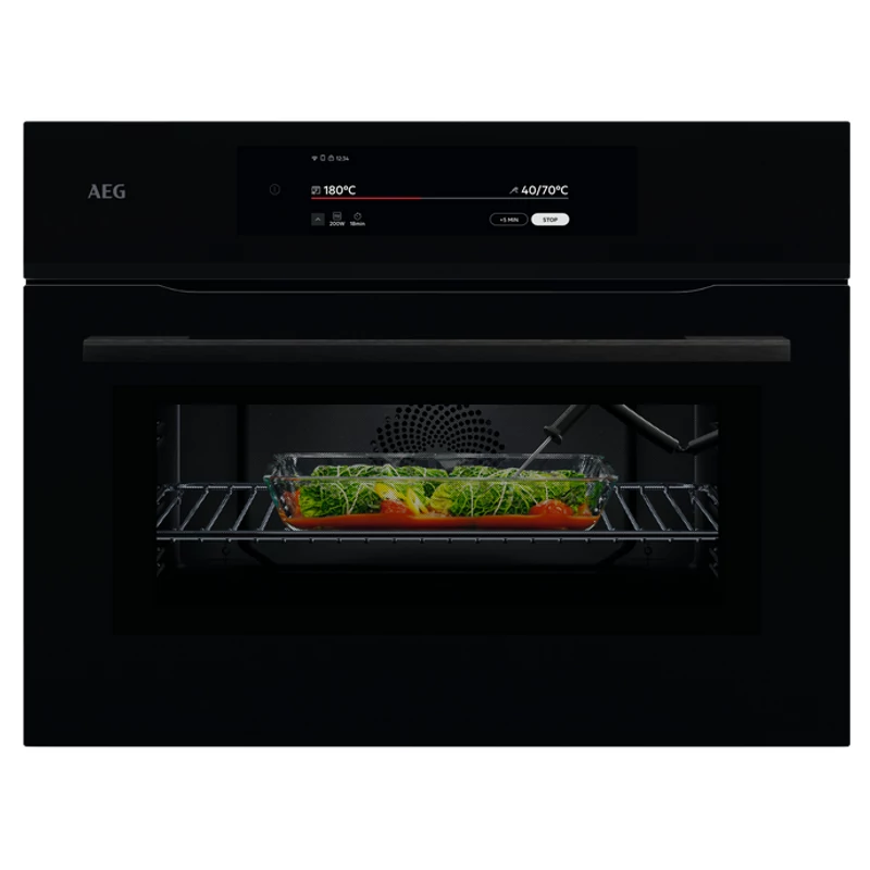 AEG NKK9N82KB ProAssist CombiQuick® 9000 beépíthető kompakt sütő - mikrohullámú maghőmérő fekete 45cm
