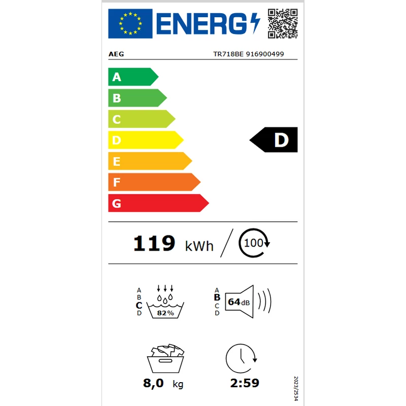 AEG TR718BE SensiDry hőszivattyús szárítógép 8kg