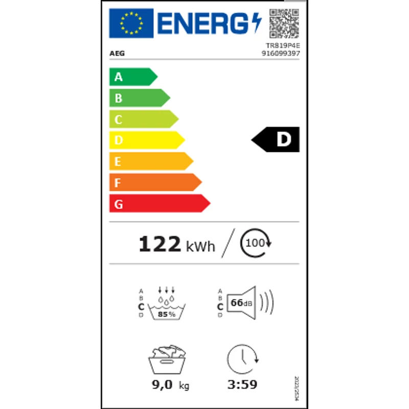 AEG TR819P4E AbsoluteCare hőszivattyús szárítógép, 9 kg