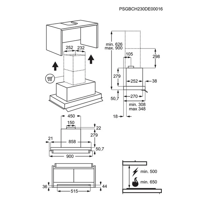 AEG GDE689HB Beépíthető páraelszívó, Hob2Hood®, 90 cm