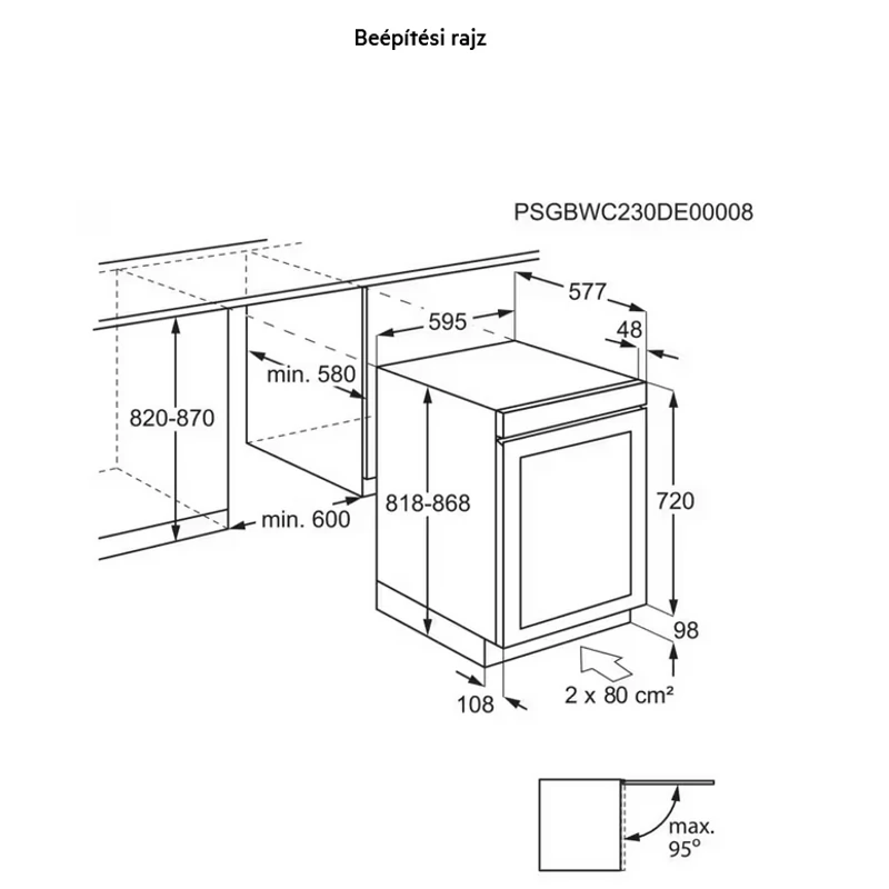 AEG NSW8D826GT beépíthető borhűtő fekete 82cm 40 palack