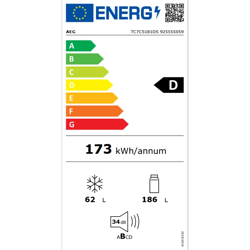 AEG TC7CS181DS GreenZone 7000 beépíthető alulfagyasztós hűtő 177x54cm