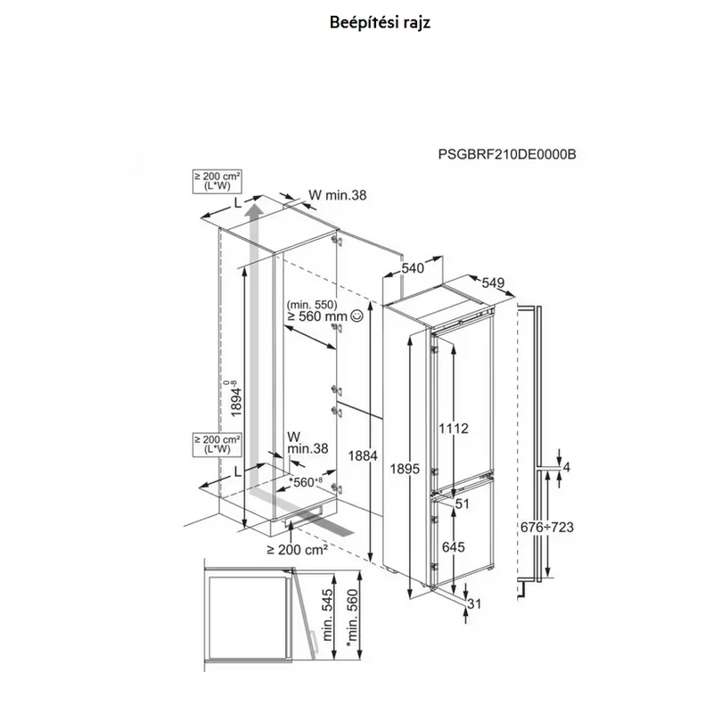 AEG TCTCS191ES GreenZone 7000 beépíthető alulfagyasztós hűtő 188x54cm
