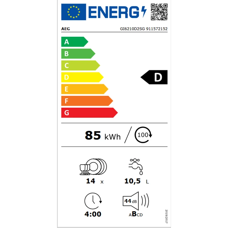 AEG GI6210D2SG teljesen beépíthető mosogatógép 60cm