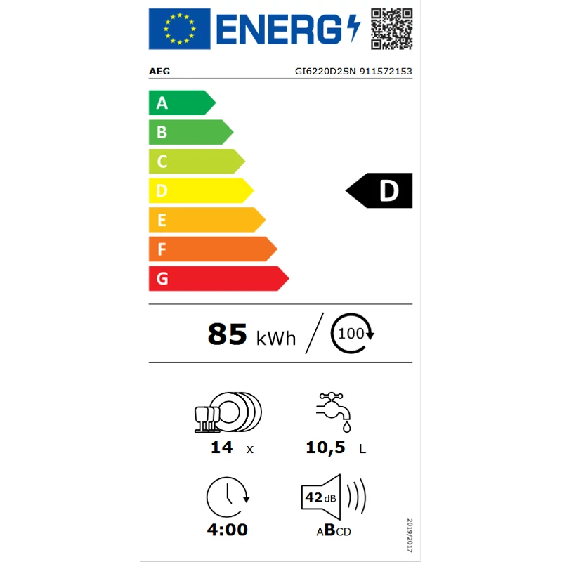 AEG GI6220D2SN teljesen beépíthető mosogatógép 60cm