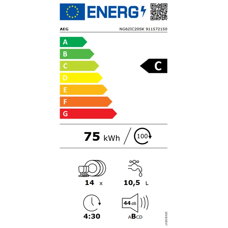 AEG NG62IC20SK teljesen beépíthető mosogatógép 60cm