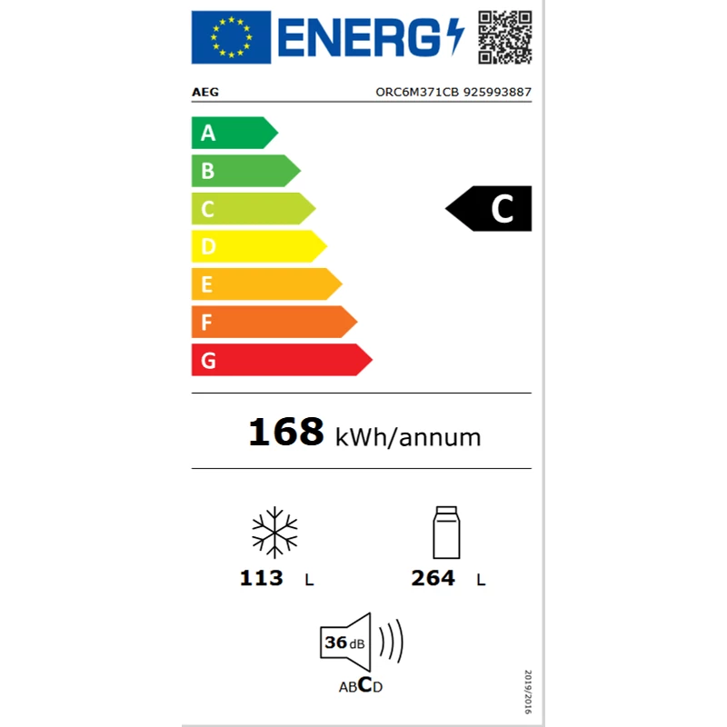 AEG ORC6M371CB Cooling 360 alulfagyasztós hűtőszekrény fekete 200cm