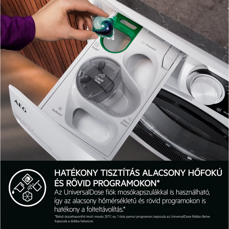 AEG LFR83866SOE UniversalDose elöltöltős gőz funkciós mosógép A-40% 8kg 1600f/p