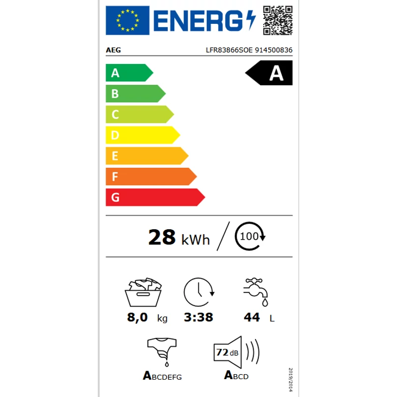 AEG LFR83866SOE UniversalDose elöltöltős gőz funkciós mosógép A-40% 8kg 1600f/p