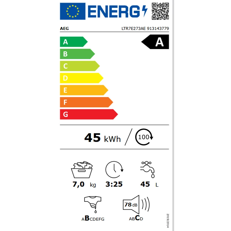 AEG LTR7E273AE ProSteam® 7000 felültöltős mosógép gőzfunkció ÖKOInverter motor 7kg 1200f/p
