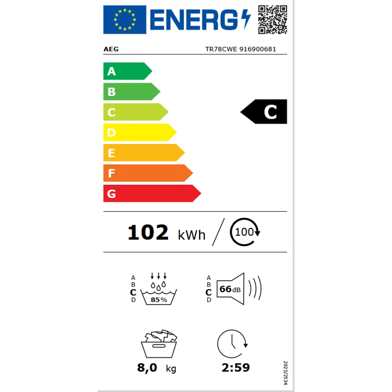AEG TR78CWE SensiDry® 7000 hőszivattyús szárítógép 8kg