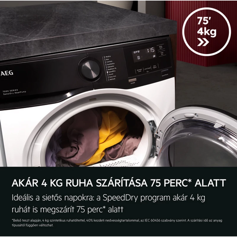 AEG TR7G8BE SensiDry® 7000 hőszivattyús szárítógép 8kg SpeedDry 75min/4kg