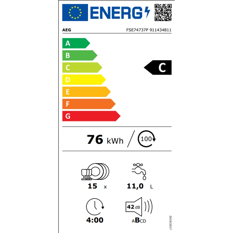 AEG FSE74737P BEÉPÍTHETŐ MOSOGATÓGÉP, QUICKSELECT KEZELŐPANEL, AIRDRY