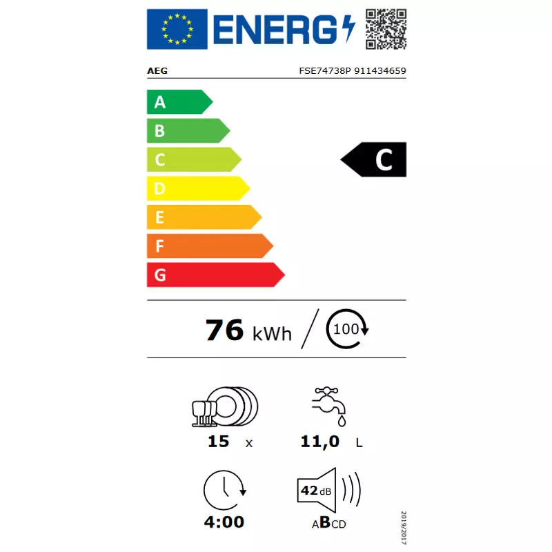 AEG FSE74738P Teljesen beépíthető Mosogatógép TimeBeam