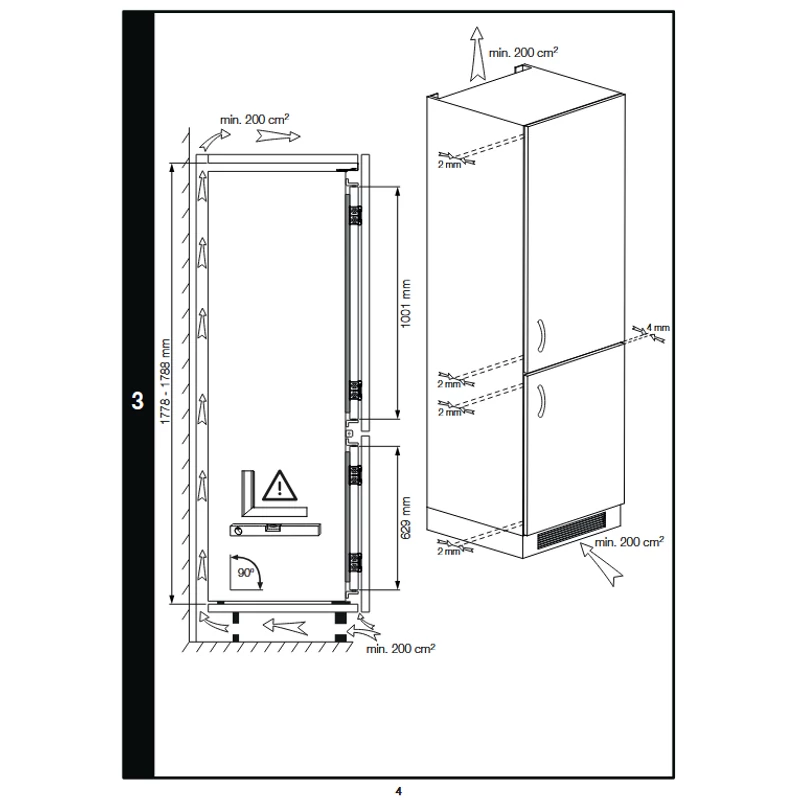 Beko BCSA285K4SN beépíthető alulfagyasztós hűtő 178cm