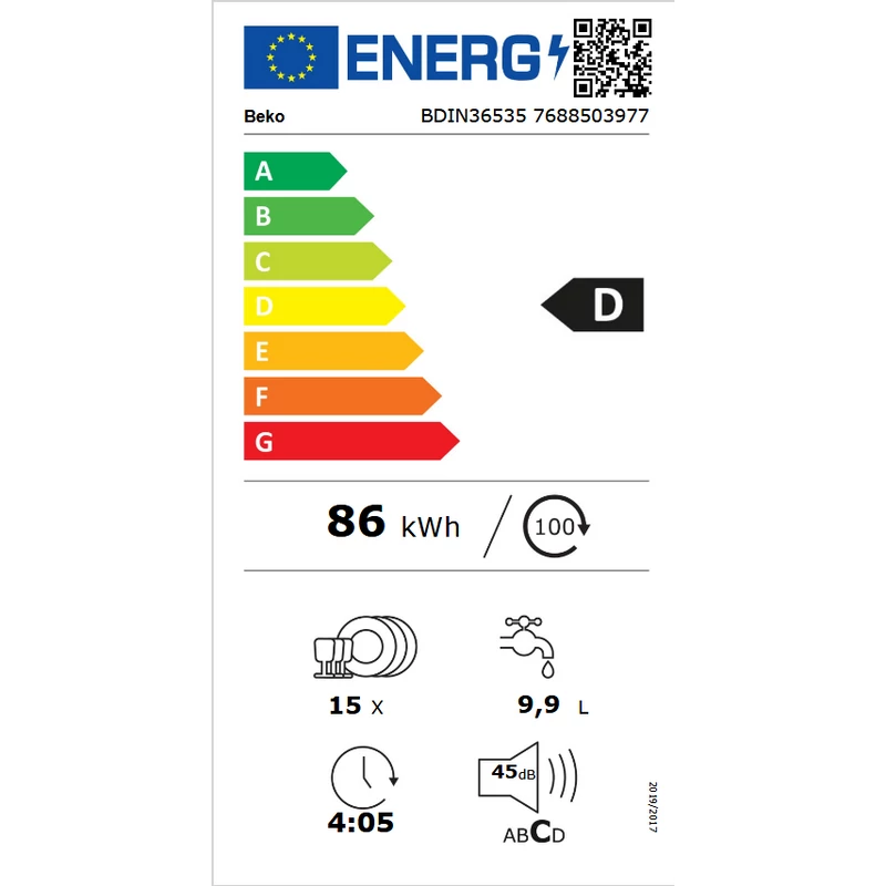 Beko BDIN36535 teljesen beépíthető mosogatógép SelfDry automatikus ajtónyitás 60cm