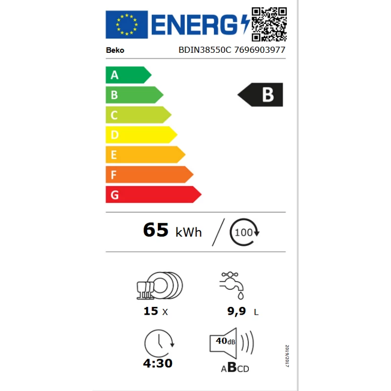 Beko BDIN38550C teljesen beépíthető mosogatógép CornerIntense™ szórókar 60cm