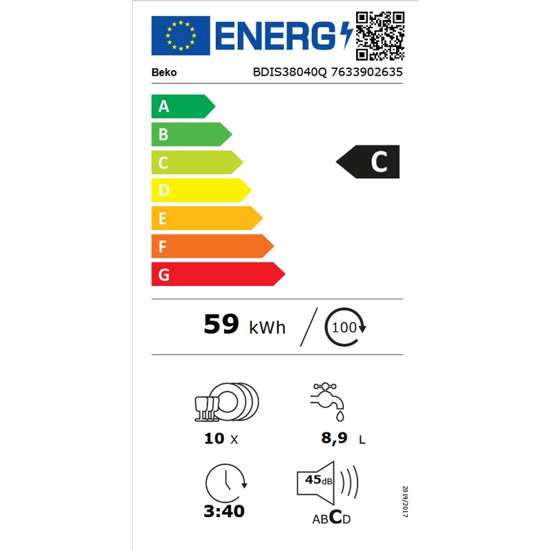 Beko BDIS38040Q teljesen beépíthető mosogatógép LedSpot™ 45cm