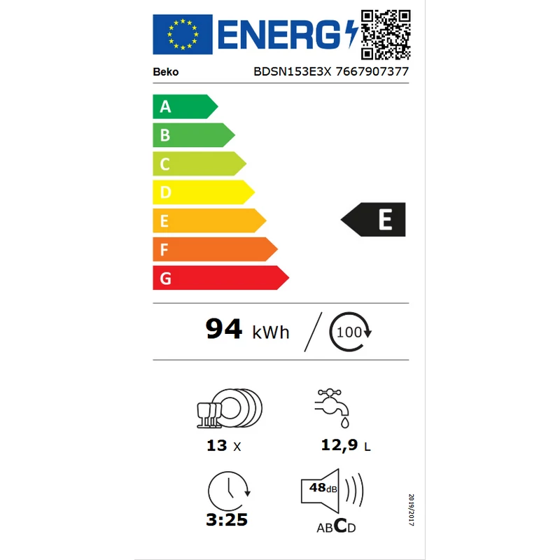 Beko BDSN153E3X beépíthető mosogatógép inox 60cm