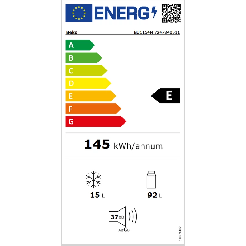 Beko BU1154N pult alá beépíthető hűtő fagyasztóval 82cm