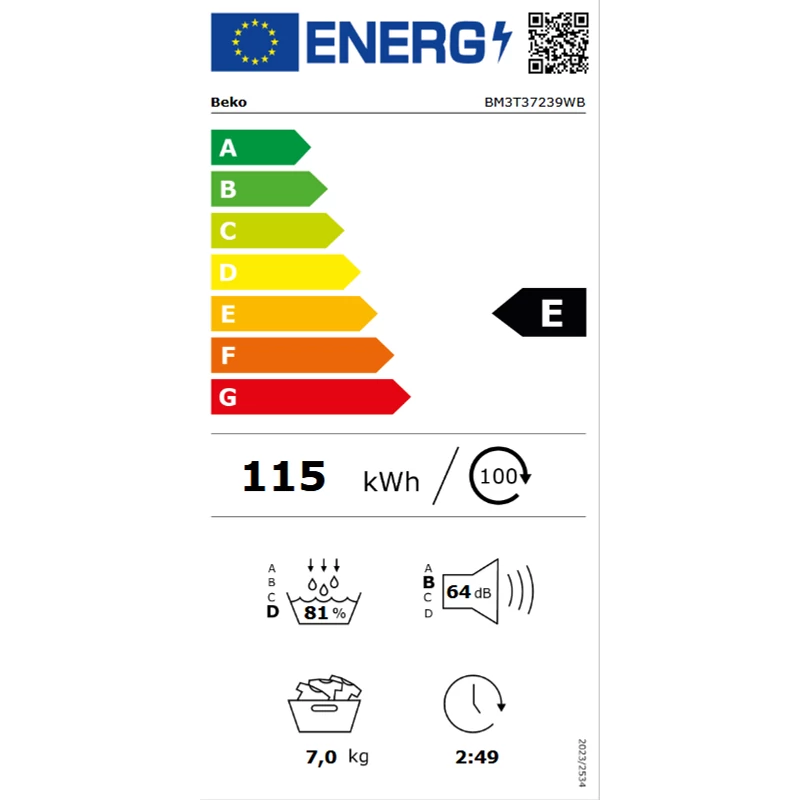 Beko BM3T37239WBB szárítógép 7kg FreshCaps 54cm mély