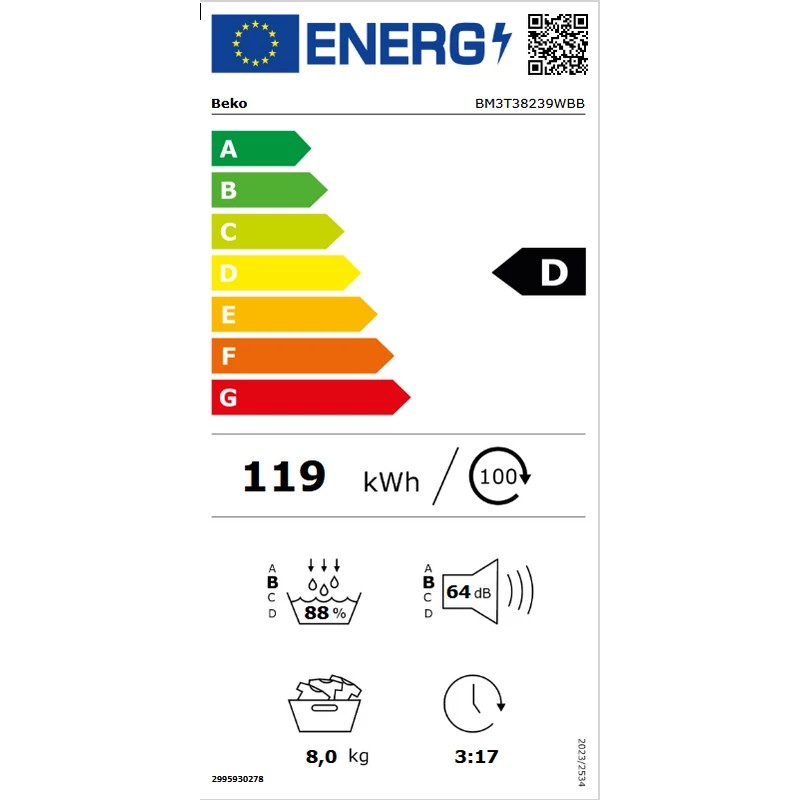 Beko BM3T38239WBB szárítógép 8kg FreshCaps 54cm mély