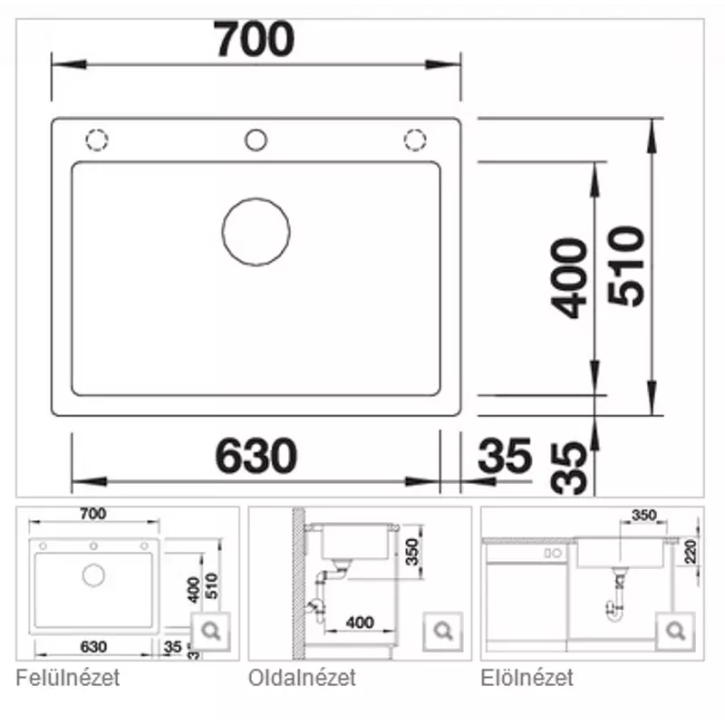 Blanco Pleon 8 beépíthető gránit mosogatótálca Palaszürke 523044