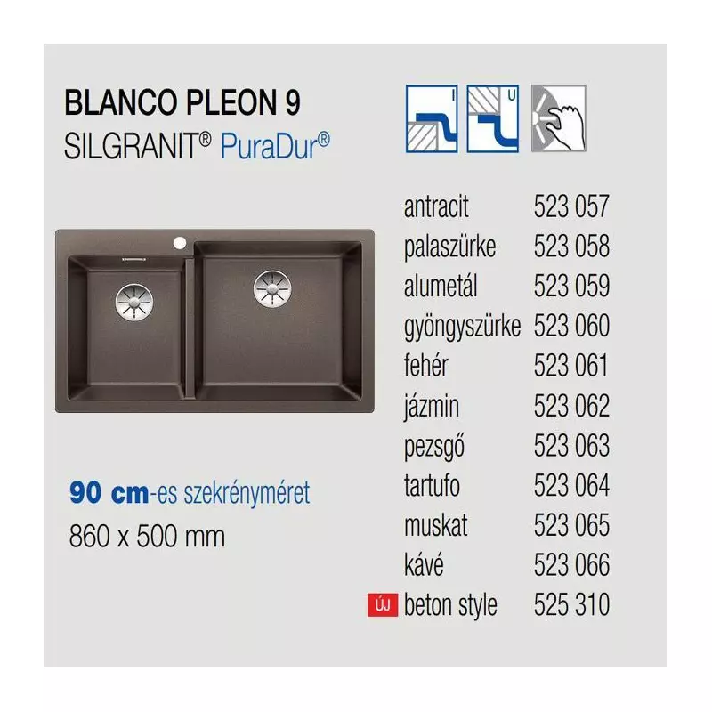Blanco PLEON 9 mosogatótálca fekete két medencés gránit 525958