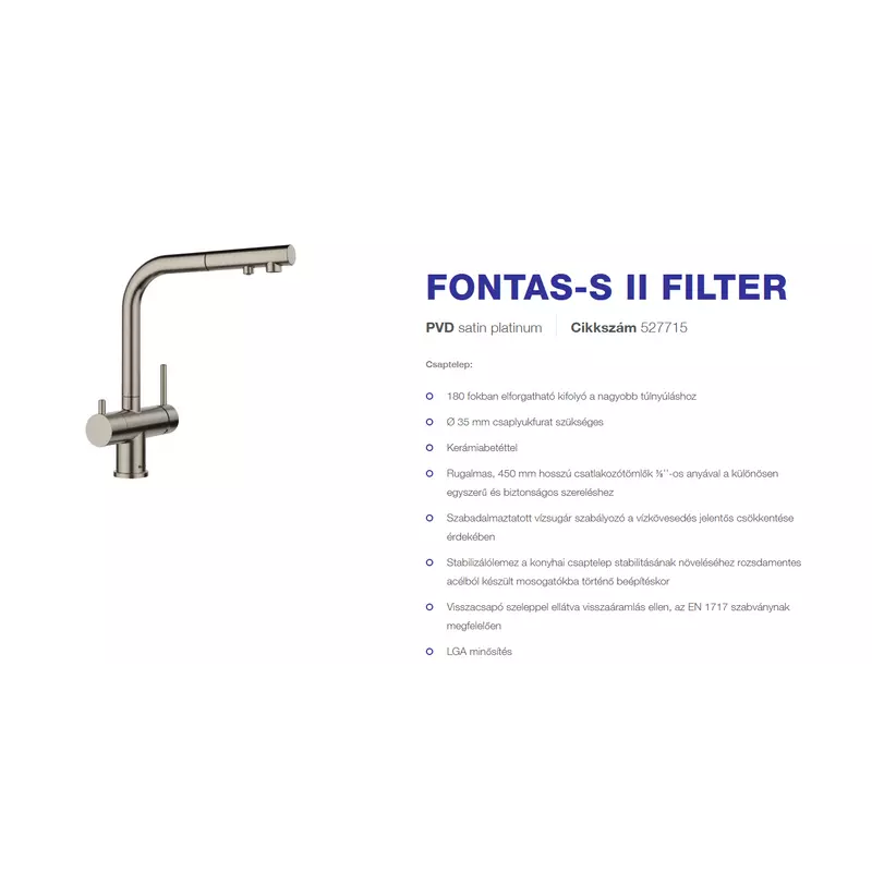 Blanco FONTAS-S II kihúzható csaptelep víztisztítóhoz satin platinum 527715