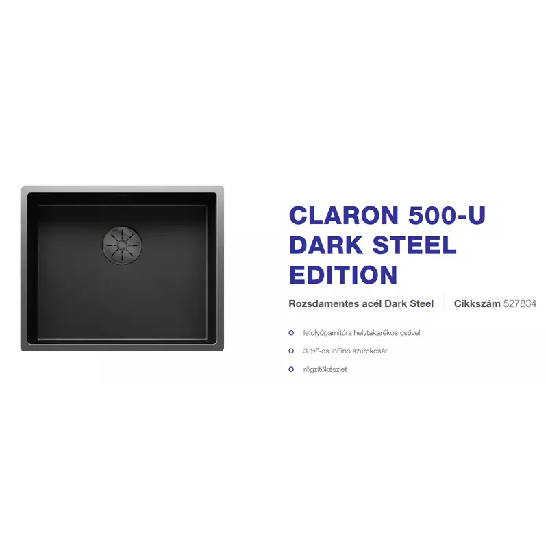Blanco CLARON 500-U Dark Steel aláépíthető rozsdamentes acél mosogató 540x440x190 527834