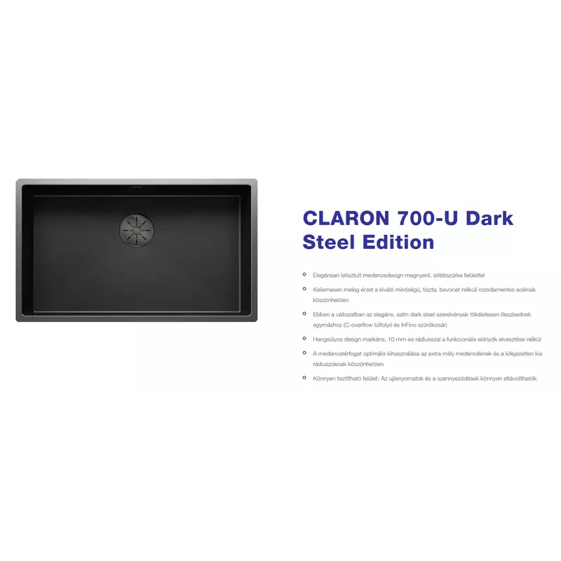 Blanco CLARON 700-U Dark Steel aláépíthető rozsdamentes acél mosogató 740x440x190 527835
