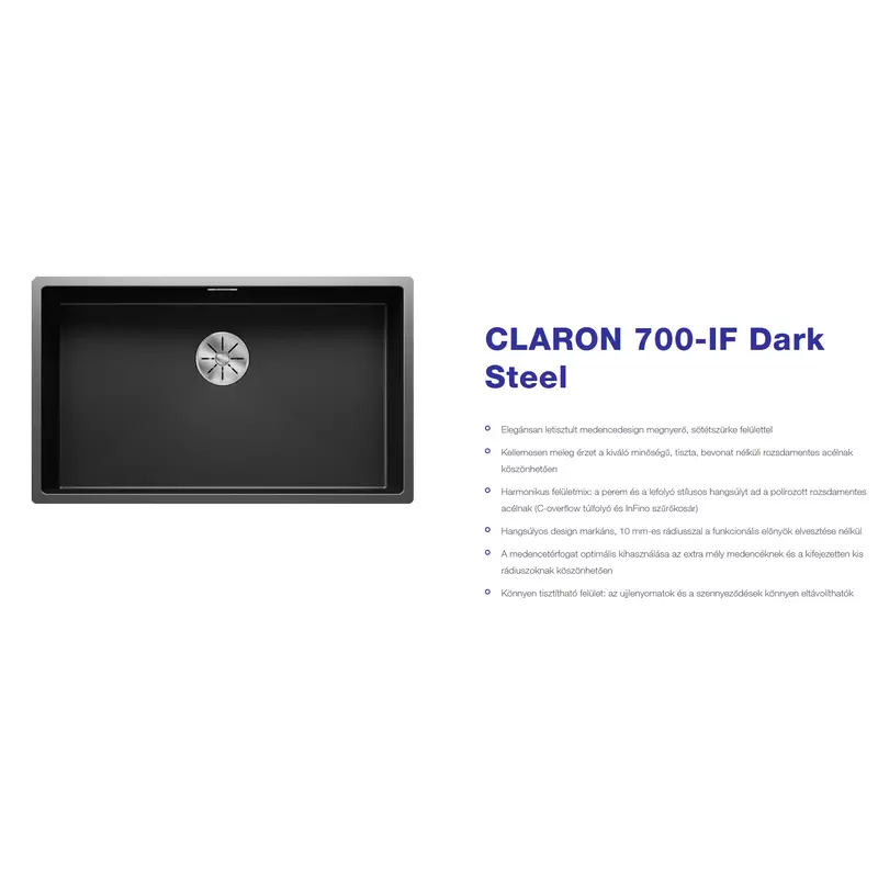 Blanco CLARON 700-IF Dark Steel rozsdamentes acél mosogató 740x440x190 527837